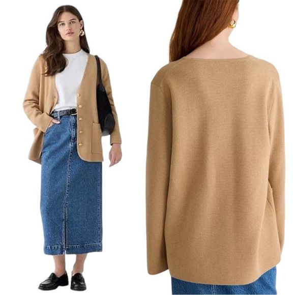 J. Crew Giselle V-neck Sweater Blazer in Heather Khaki Knit Cardigan M Neutral - Picture 1 of 13